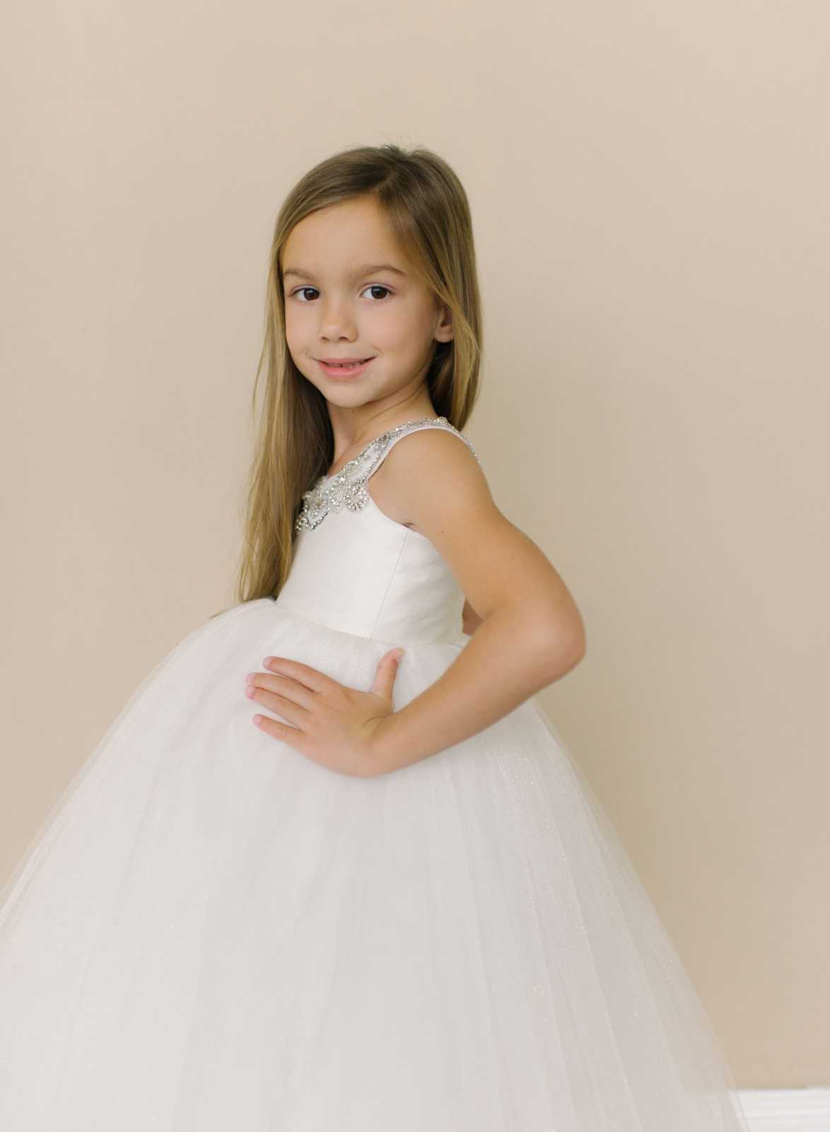 Girls Dress Style 0619118 Ivory Tea-length Beading Bateau A-line Dress in Choice of Colour
