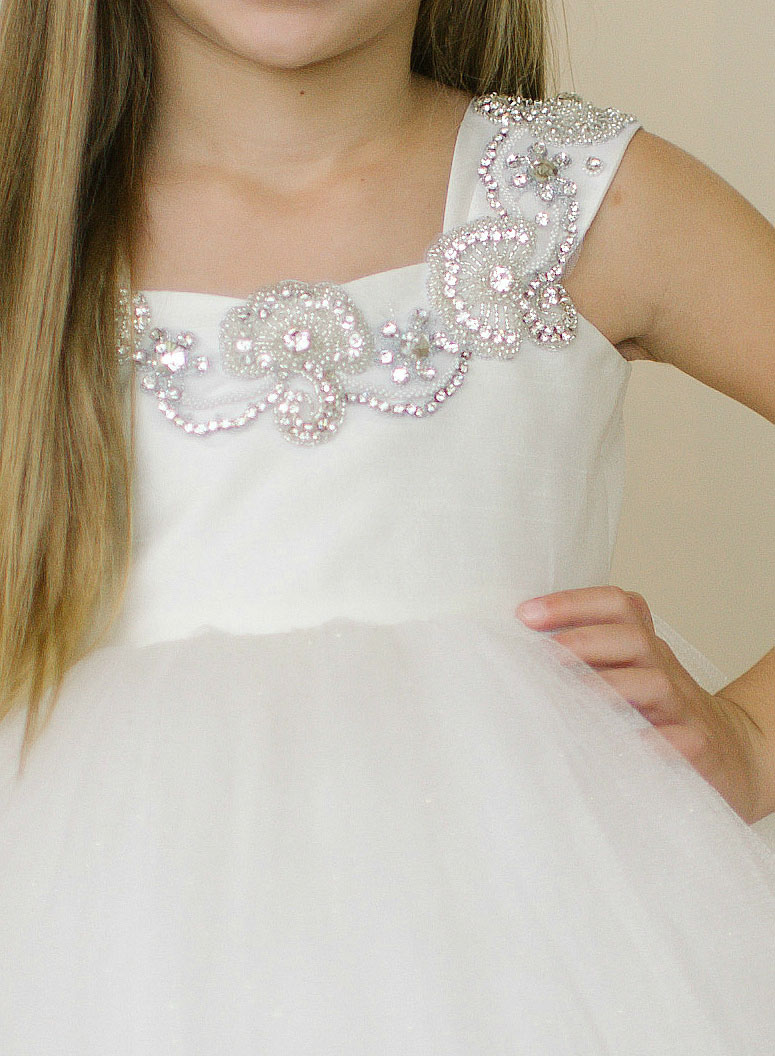 Girls Dress Style 0619118 Ivory Tea-length Beading Bateau A-line Dress in Choice of Colour