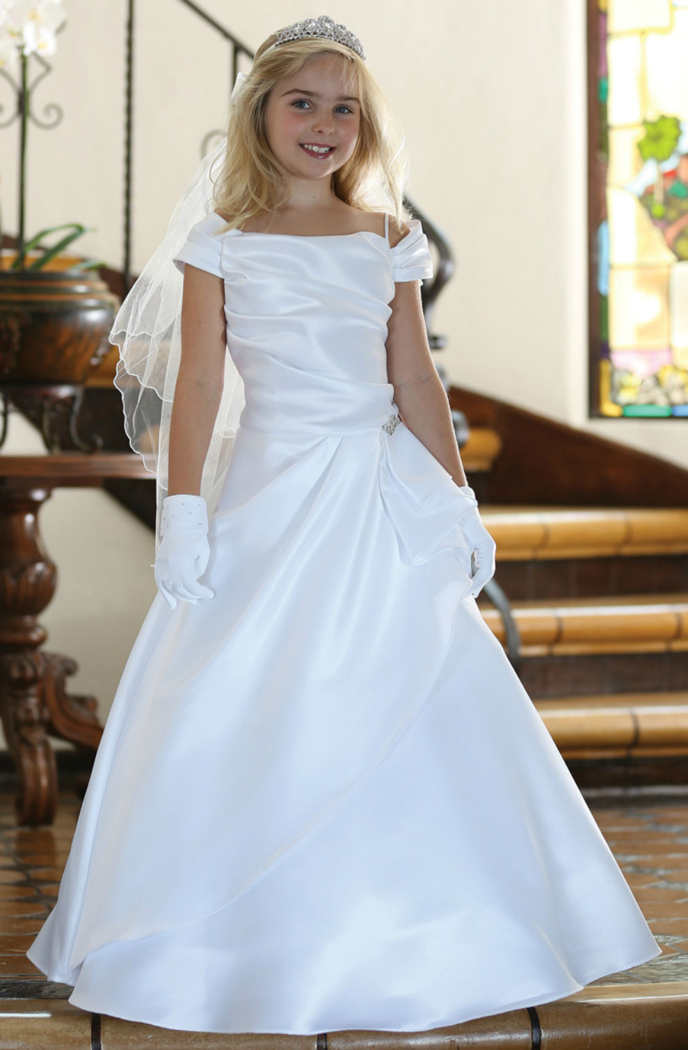 Girls Dress Style 061918 Ivory Floor-length Beading A-line Dress in Choice of Colour