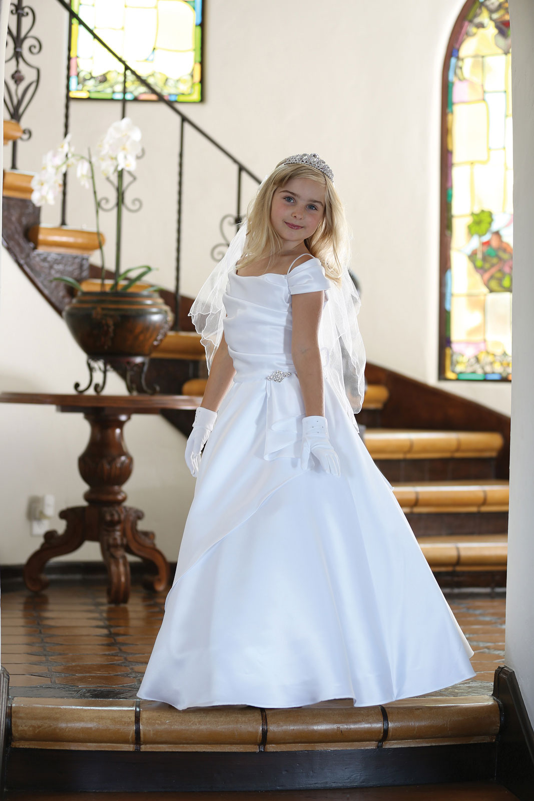 Girls Dress Style 061918 Ivory Floor-length Beading A-line Dress in Choice of Colour