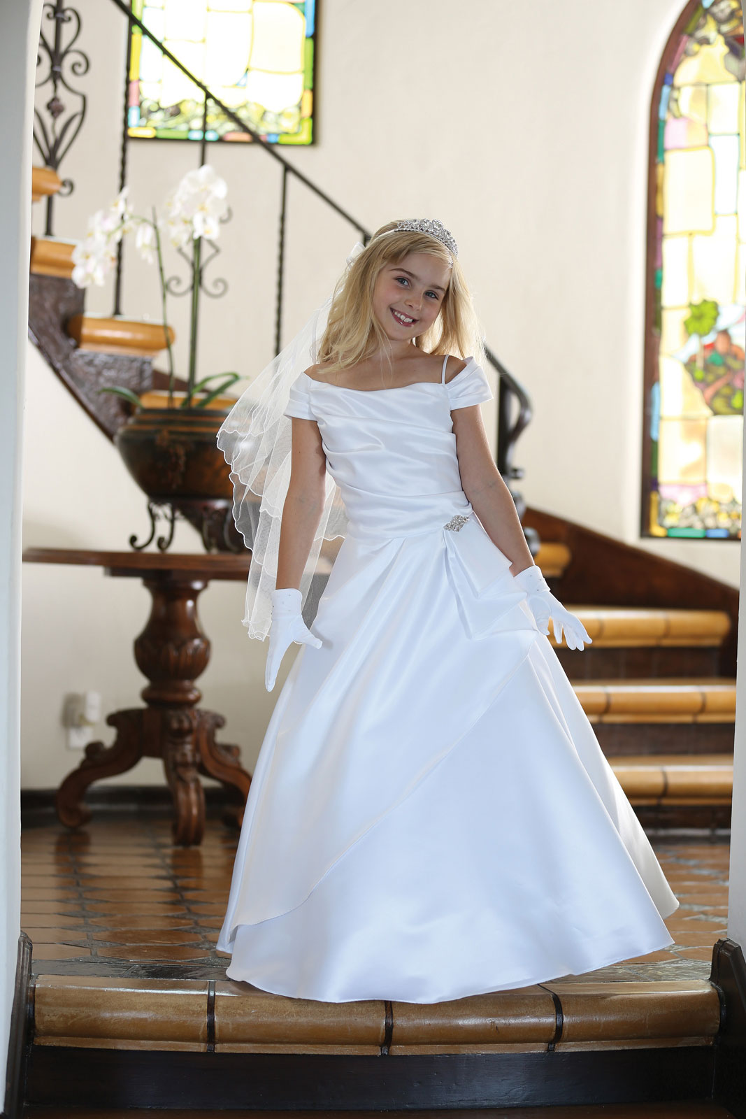 Girls Dress Style 061918 Ivory Floor-length Beading A-line Dress in Choice of Colour