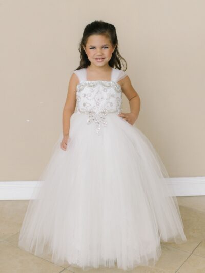 Girls Dress Style 0619218 Ivory Floor-length Beading Square A-line Dress in Choice of Colour
