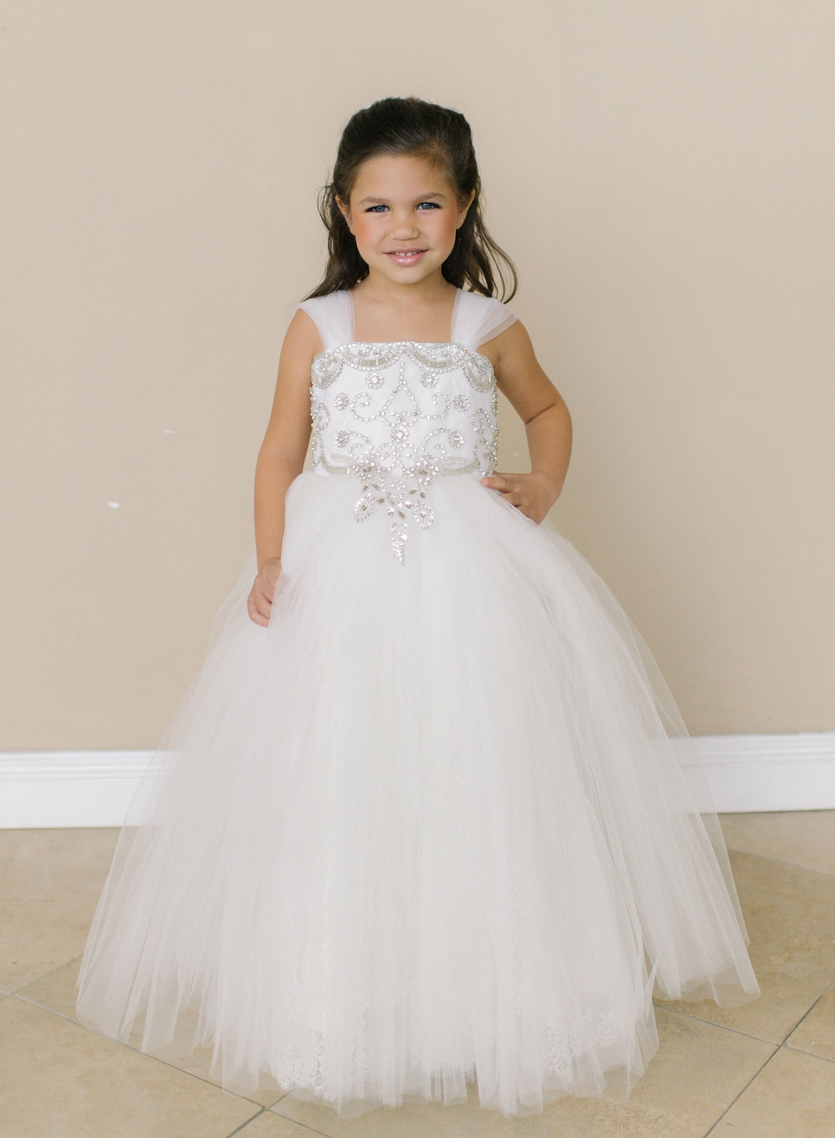 Girls Dress Style 0619218 Ivory Floor-length Beading Square A-line Dress in Choice of Colour