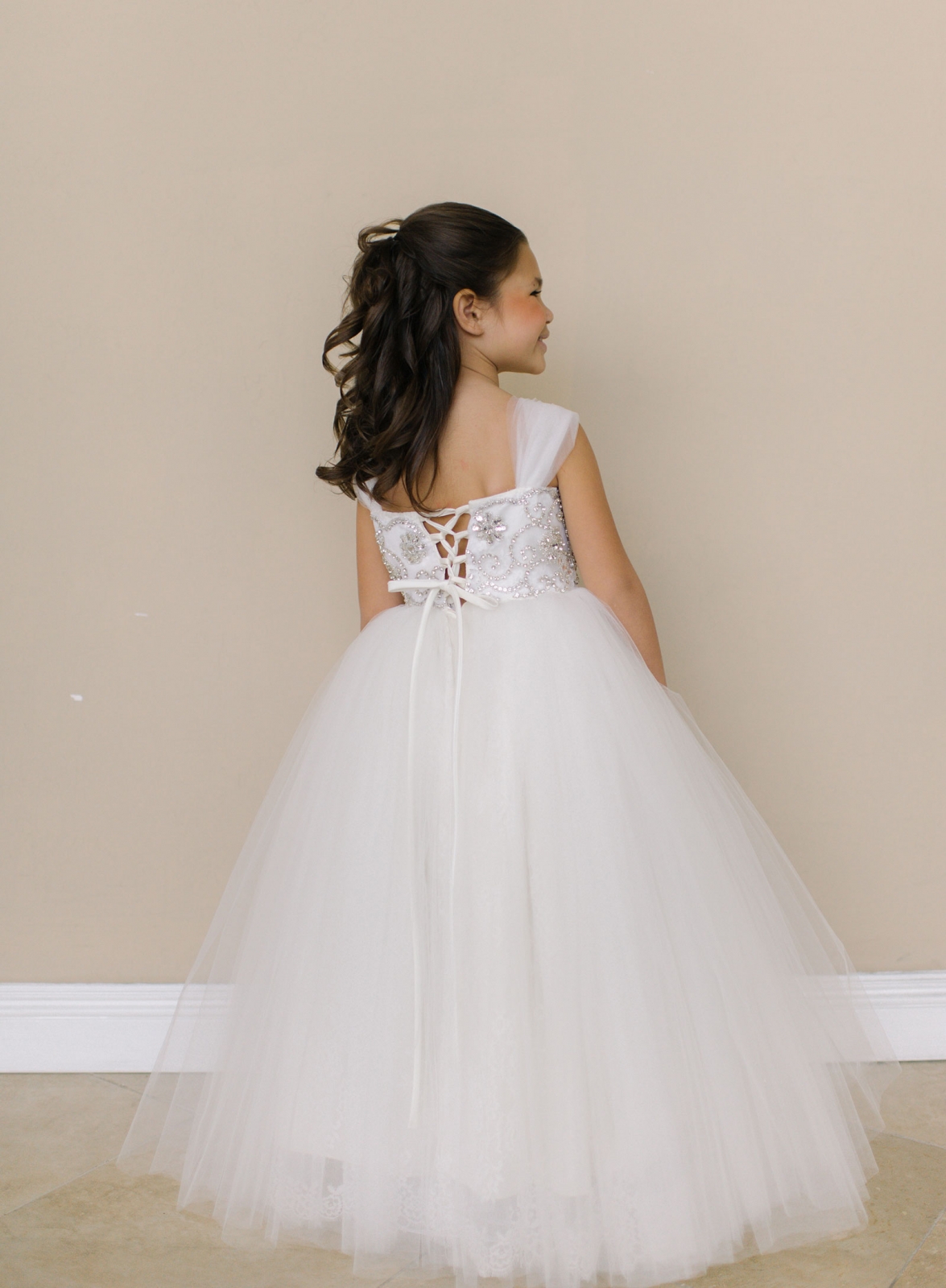 Girls Dress Style 0619218 Ivory Floor-length Beading Square A-line Dress in Choice of Colour
