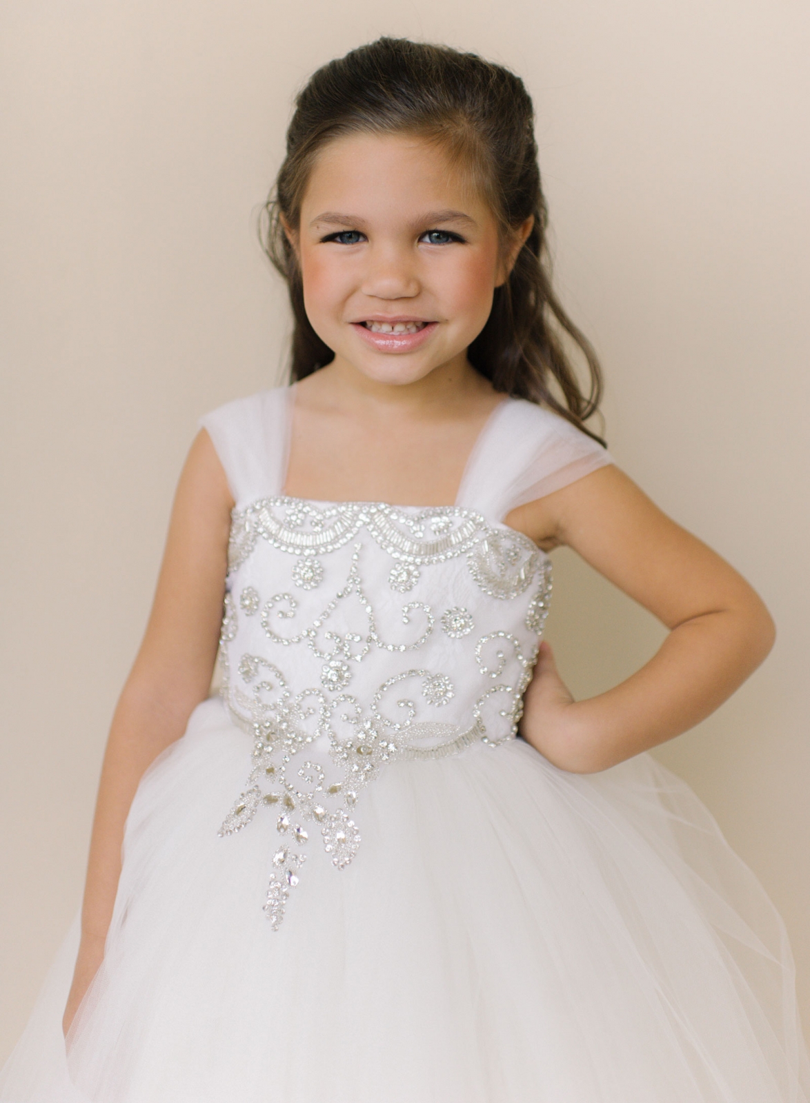 Girls Dress Style 0619218 Ivory Floor-length Beading Square A-line Dress in Choice of Colour