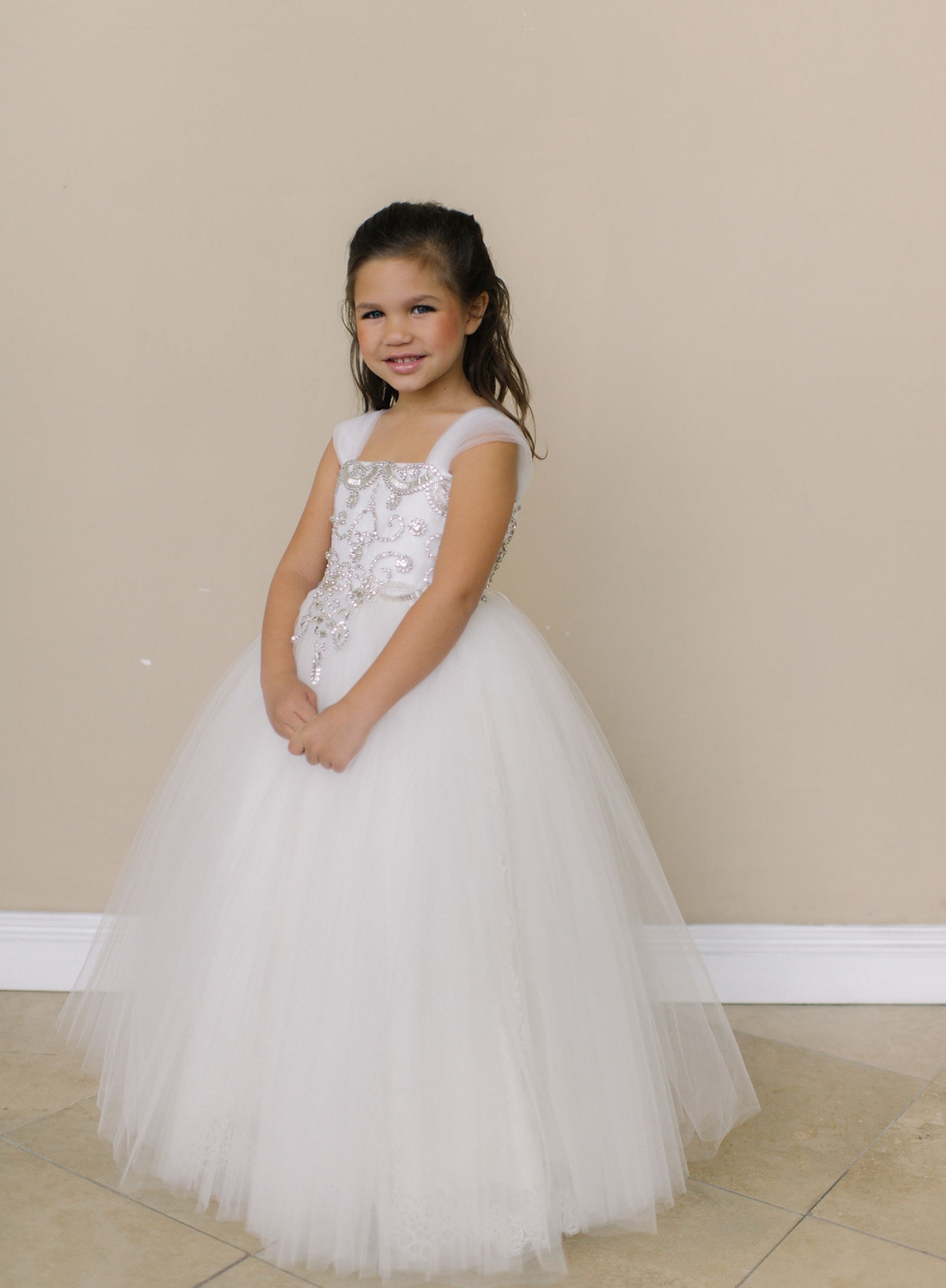 Girls Dress Style 0619218 Ivory Floor-length Beading Square A-line Dress in Choice of Colour