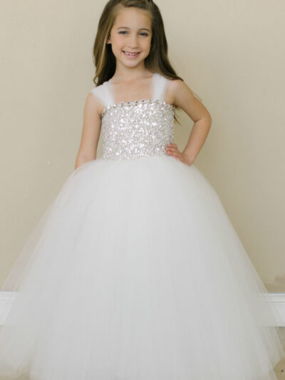 Girls Dress Style 0619318 Ivory Floor-length Beading Bateau Ball Gown Dress in Choice of Colour