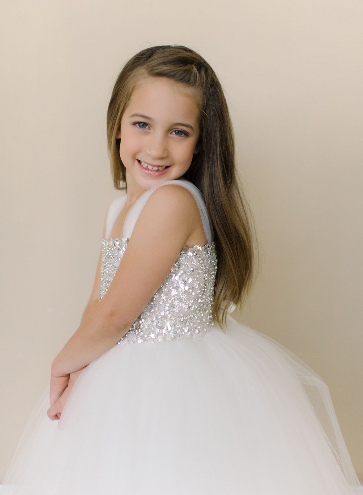 Girls Dress Style 0619318 Ivory Floor-length Beading Bateau Ball Gown Dress in Choice of Colour