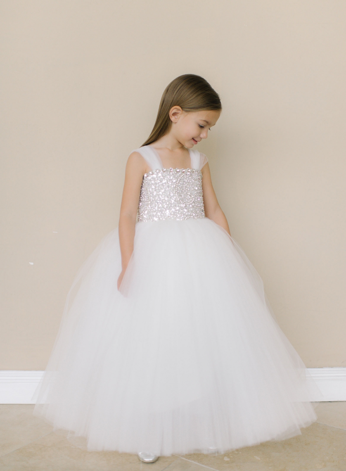 Girls Dress Style 0619318 Ivory Floor-length Beading Bateau Ball Gown Dress in Choice of Colour