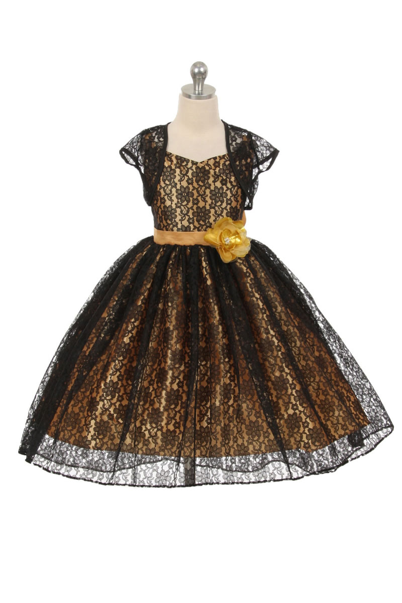 Girls Dress Style 0619518 Tea-length Hand Made Flower V-neck A-line Dress in Choice of Colour
