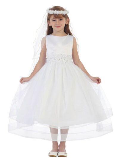 Girls Dress Style 0619618 Ivory Tea-length Beading Bateau A-line Dress in Choice of Colour