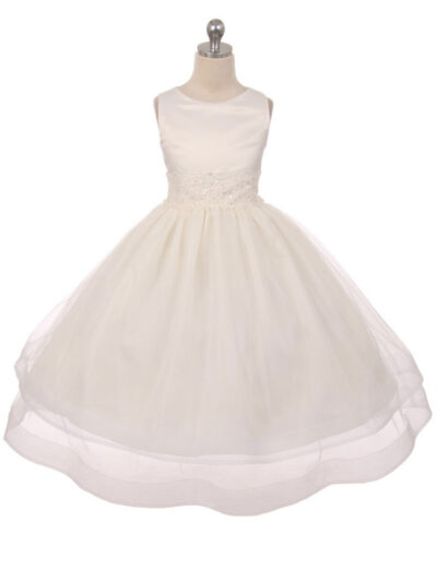 Girls Dress Style 0619618 Ivory Tea-length Beading Bateau A-line Dress in Choice of Colour