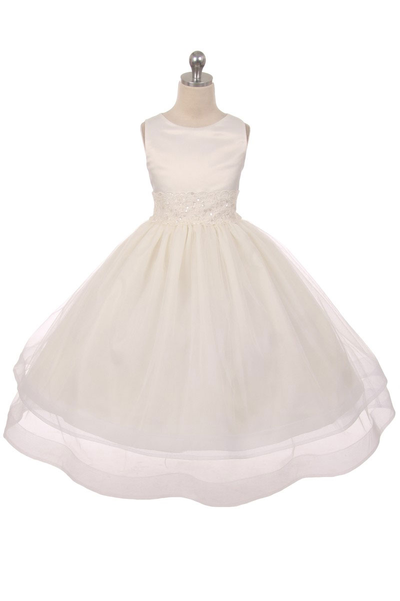 Girls Dress Style 0619618 Ivory Tea-length Beading Bateau A-line Dress in Choice of Colour
