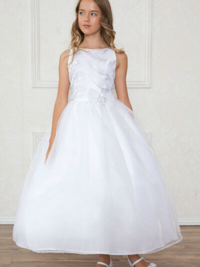 Girls Dress Style 0619718 White Ankle Length Beading Bateau A-line Dress in Choice of Colour