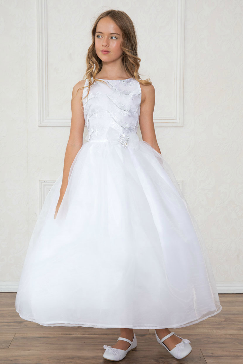 Girls Dress Style 0619718 White Ankle Length Beading Bateau A-line Dress in Choice of Colour