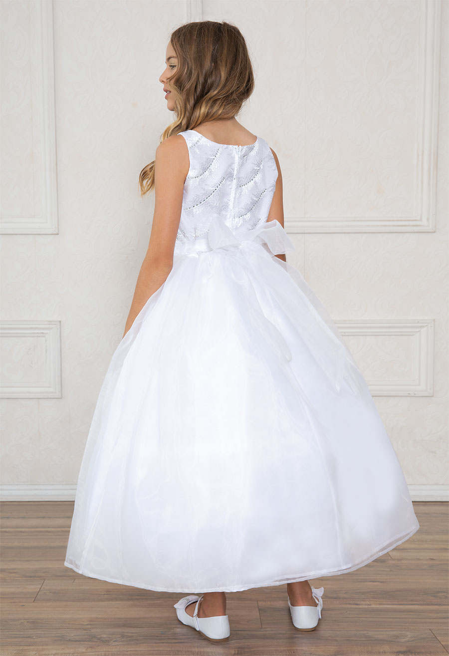 Girls Dress Style 0619718 White Ankle Length Beading Bateau A-line Dress in Choice of Colour