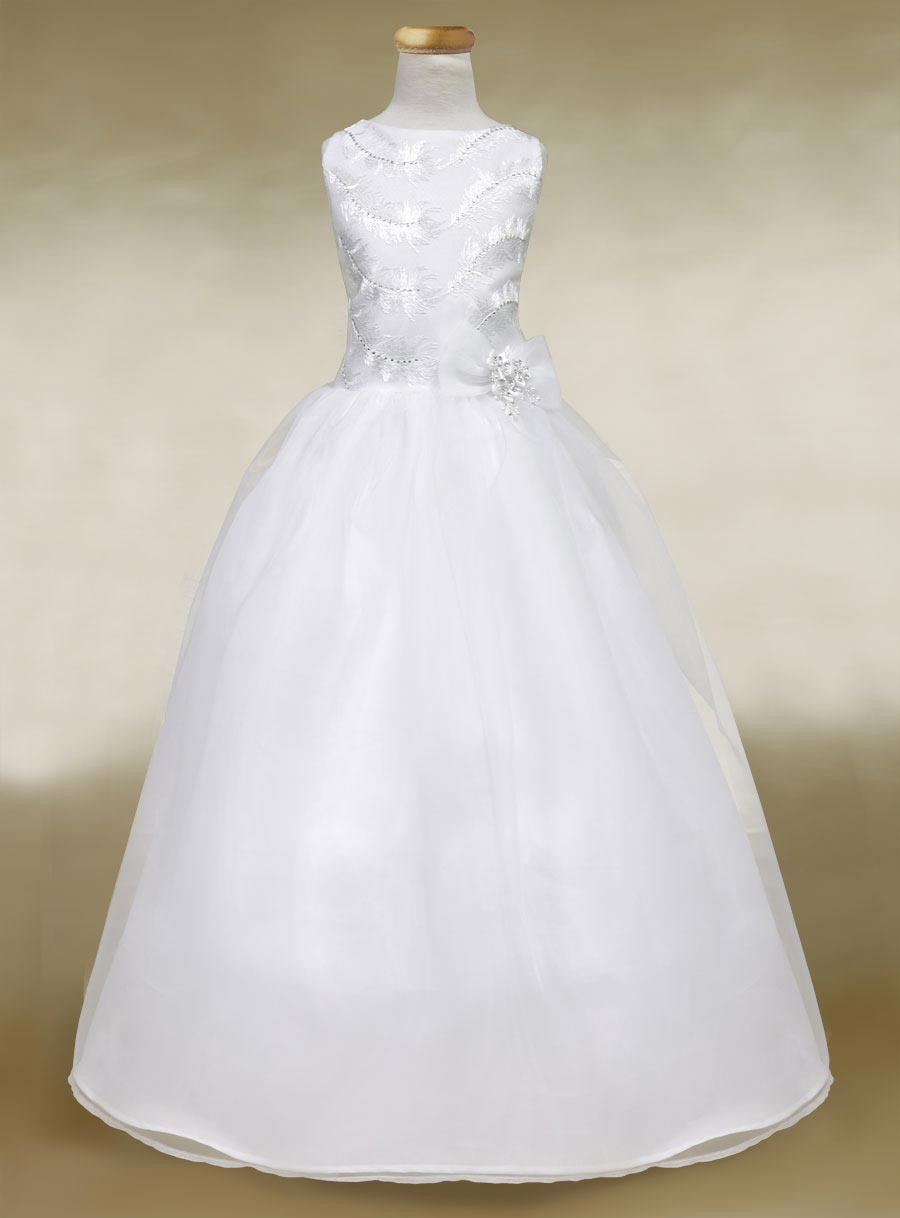 Girls Dress Style 0619718 White Ankle Length Beading Bateau A-line Dress in Choice of Colour