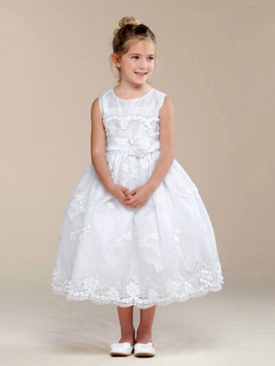 Girls Dress Style 0620018 Ivory Tea-length Hand Made Flower Round A-line Dress in Choice of Colour