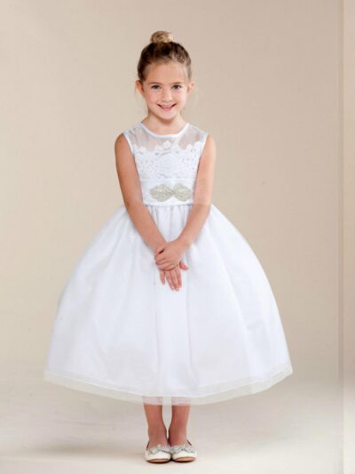 Girls Dress Style 0620118 Ivory Tea-length Beading Bateau A-line Dress in Choice of Colour