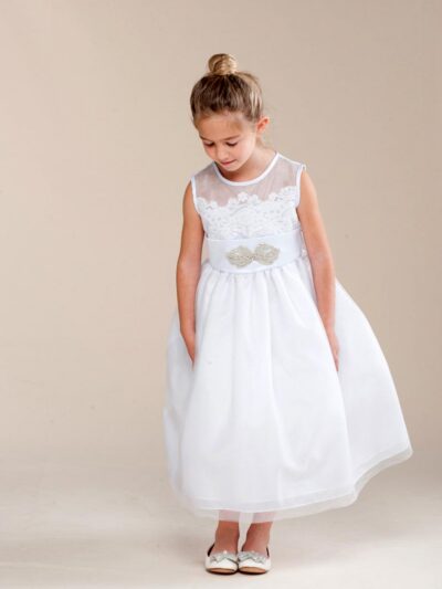 Girls Dress Style 0620118 Ivory Tea-length Beading Bateau A-line Dress in Choice of Colour
