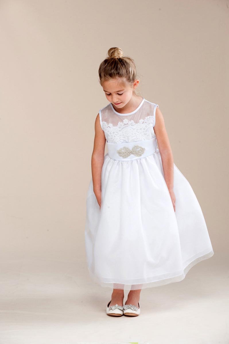 Girls Dress Style 0620118 Ivory Tea-length Beading Bateau A-line Dress in Choice of Colour