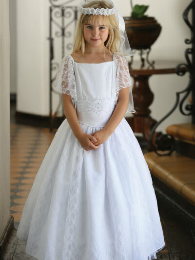 Girls Dress Style 062018 Ivory Floor-length Lace Bateau A-line Dress in Choice of Colour