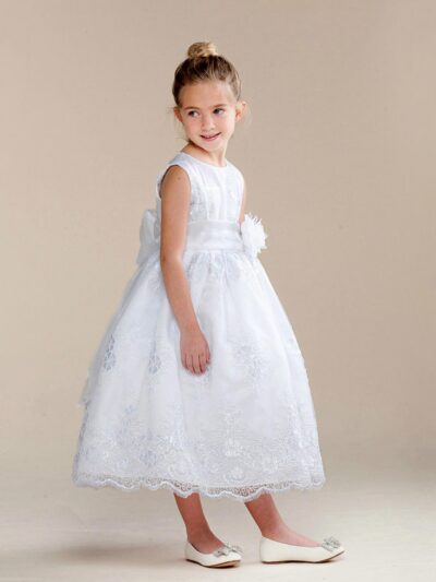 Girls Dress Style 0620218 Ivory Tea-length Hand Made Flower Round A-line Dress in Choice of Colour