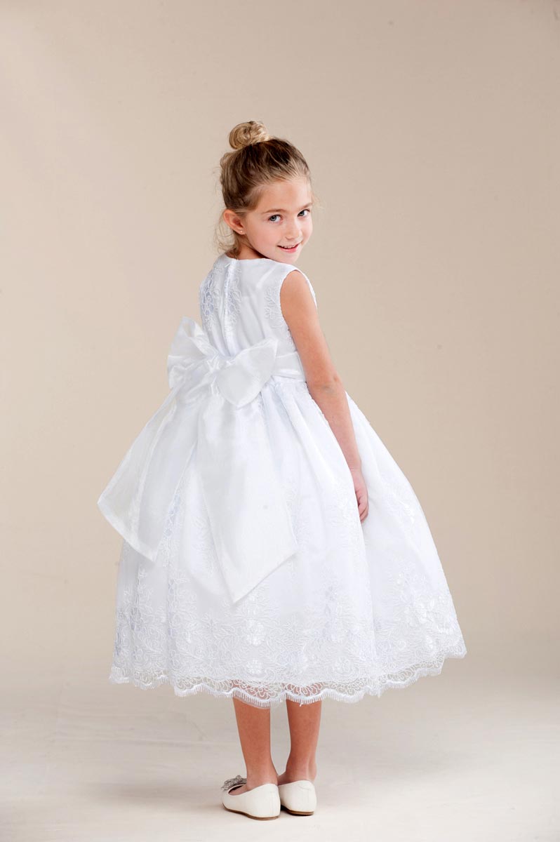 Girls Dress Style 0620218 Ivory Tea-length Hand Made Flower Round A-line Dress in Choice of Colour