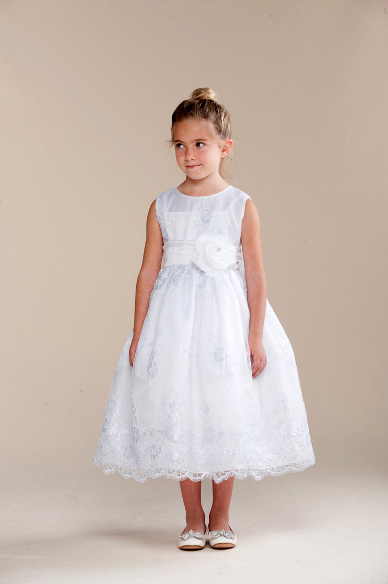 Girls Dress Style 0620218 Ivory Tea-length Hand Made Flower Round A-line Dress in Choice of Colour