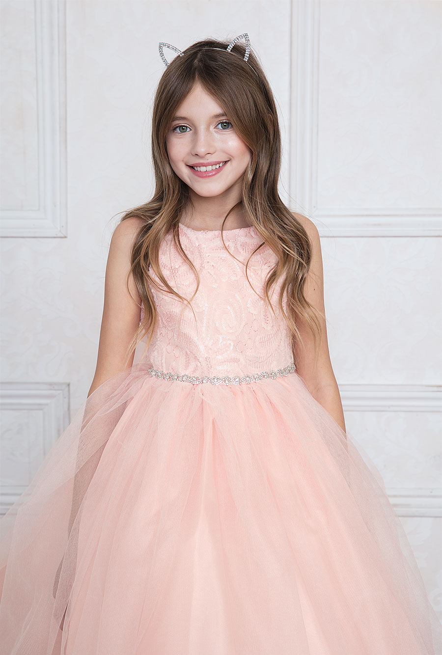 Girls Dress Style 0620318 White Tea-length Beading Bateau A-line Dress in Choice of Colour