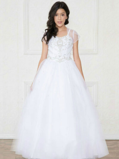 Girls Dress Style 0620418 White Floor-length Beading Sweetheart A-line Dress in Choice of Colour