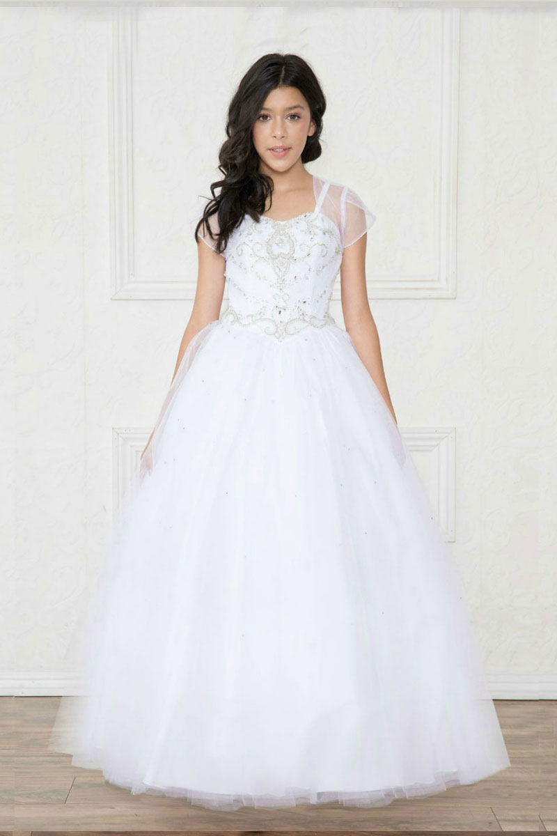 Girls Dress Style 0620418 White Floor-length Beading Sweetheart A-line Dress in Choice of Colour