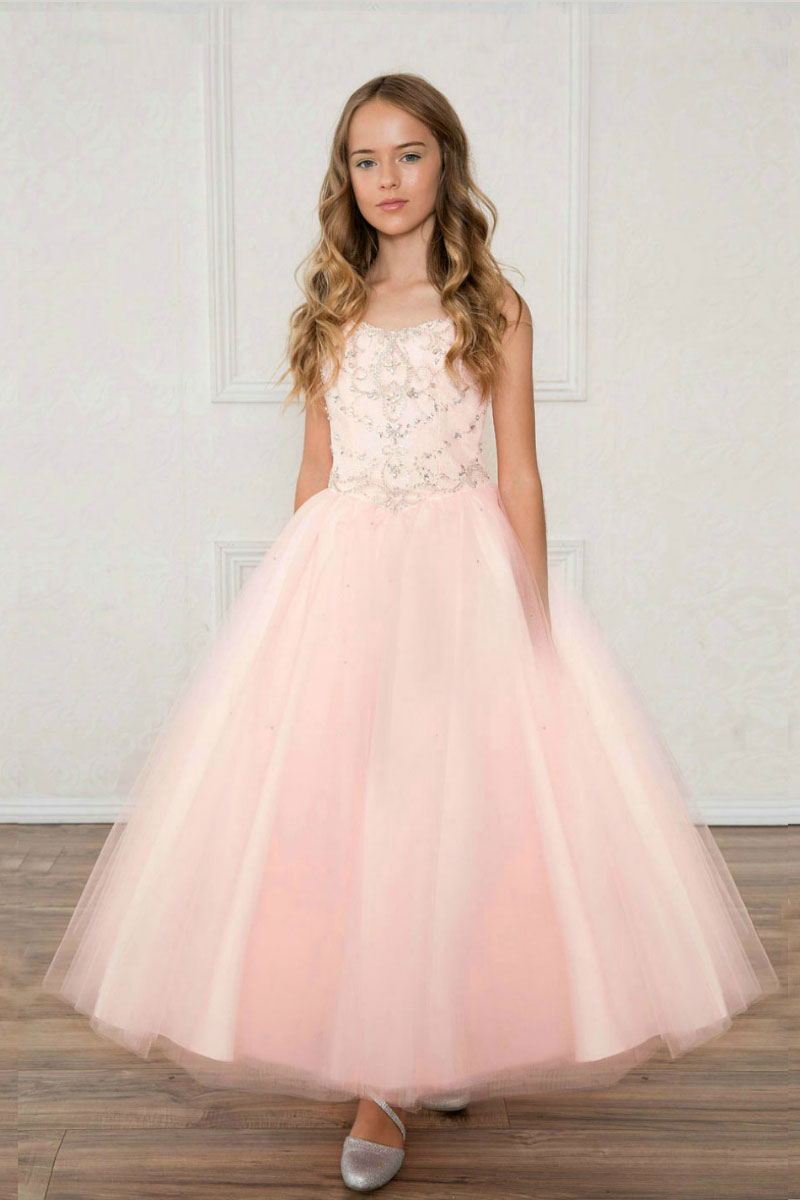 Girls Dress Style 0620418 White Floor-length Beading Sweetheart A-line Dress in Choice of Colour