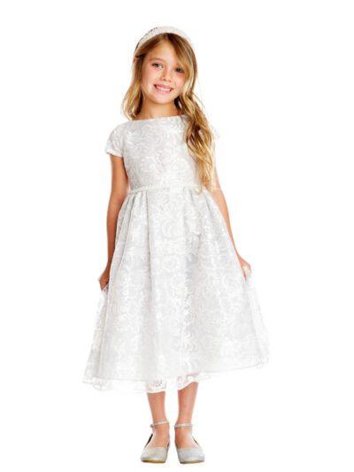 Girls Dress Style 0620618 Ivory Tea-length Belt Bateau A-line Dress in Choice of Colour