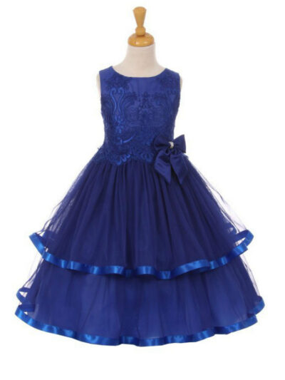 Girls Dress Style 0620918 Royal Blue Floor-length Hand Made Flower Bateau A-line Dress in Choice of Colour