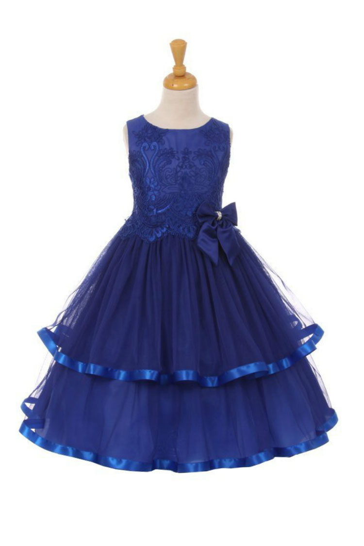 Girls Dress Style 0620918 Royal Blue Floor-length Hand Made Flower Bateau A-line Dress in Choice of Colour