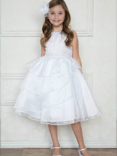 Girls Dress Style 0621118 Ivory Knee-Length Tiered , Lace Bateau A-line Dress in Choice of Colour
