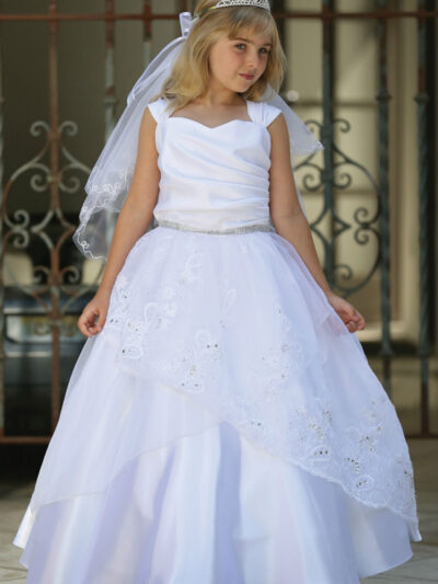Girls Dress Style 062118 Ivory Floor-length Lace , Beading V-neck A-line Dress in Choice of Colour