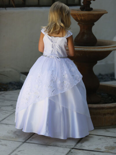 Girls Dress Style 062118 Ivory Floor-length Lace , Beading V-neck A-line Dress in Choice of Colour