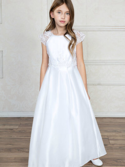 Girls Dress Style 0621218 Ivory Floor-length Bowknot , Lace Bateau A-line Dress in Choice of Colour
