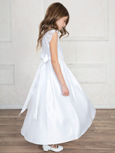 Girls Dress Style 0621218 Ivory Floor-length Bowknot , Lace Bateau A-line Dress in Choice of Colour