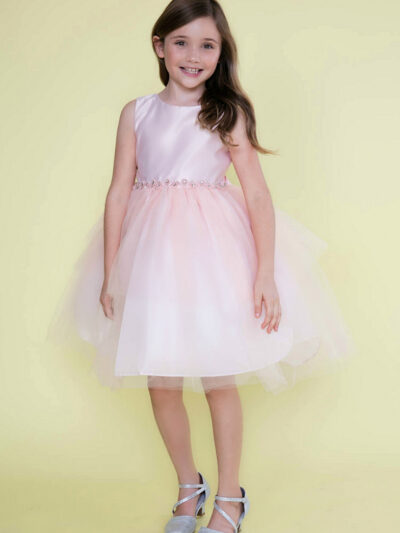 Girls Dress Style 0621318 Blushing Pink Knee-Length Bowknot , Beading Round A-line Dress in Choice of Colour