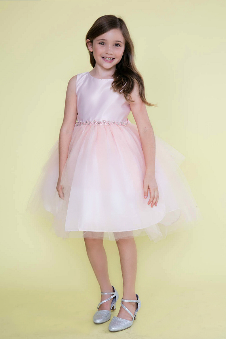 Girls Dress Style 0621318 Blushing Pink Knee-Length Bowknot , Beading Round A-line Dress in Choice of Colour