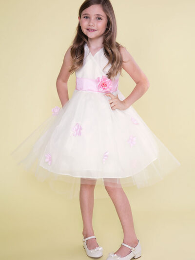 Girls Dress Style 0621418 White Knee-Length Bowknot , Hand Made Flower V-neck A-line Dress in Choice of Colour