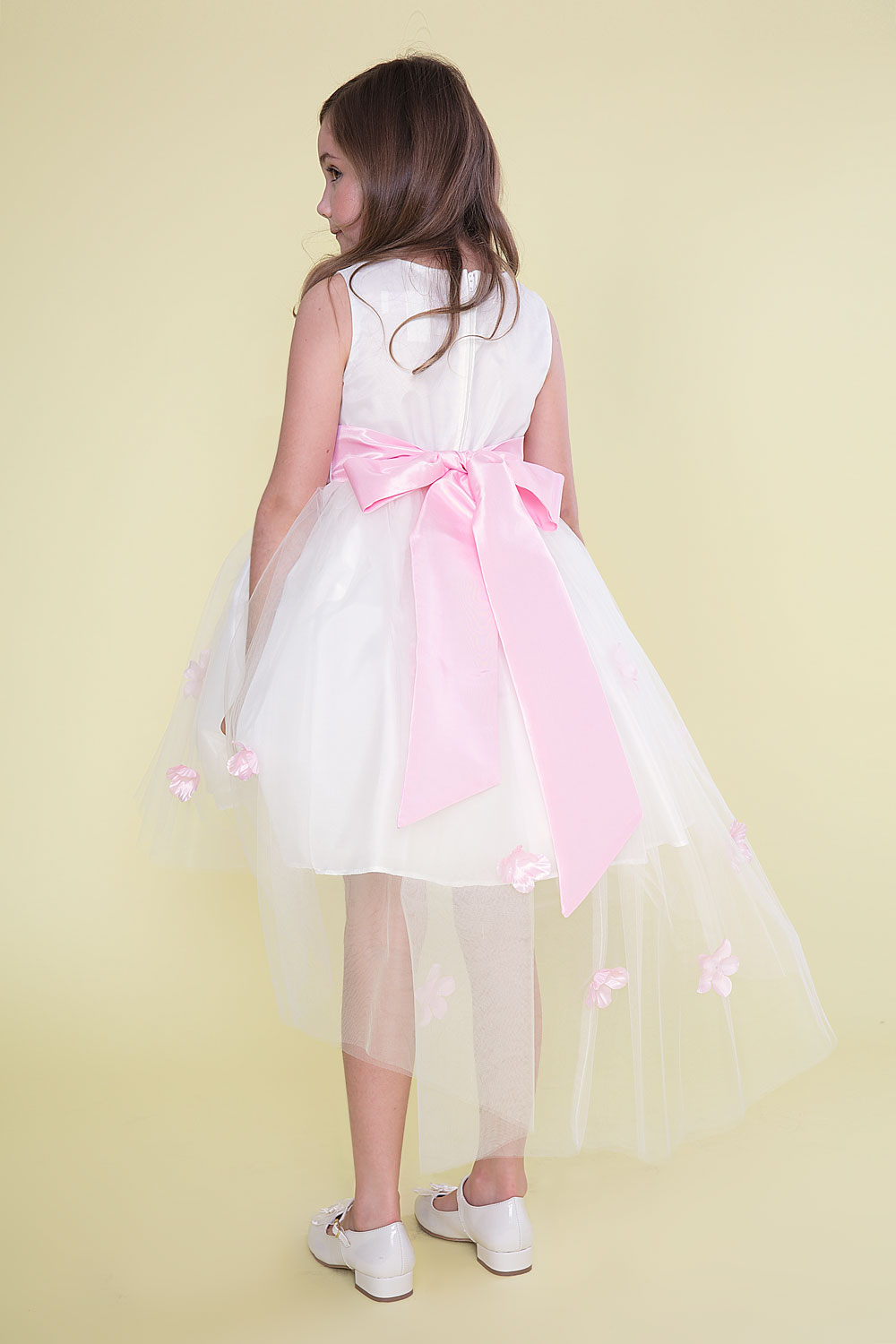 Girls Dress Style 0621418 White Knee-Length Bowknot , Hand Made Flower V-neck A-line Dress in Choice of Colour