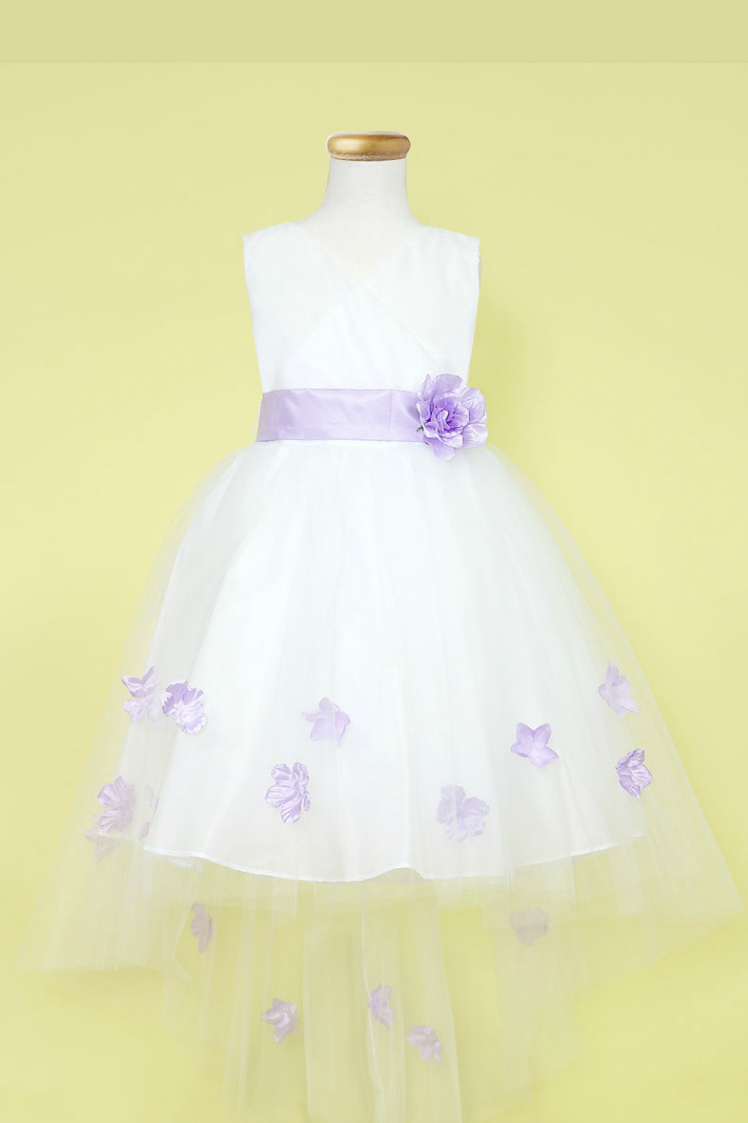 Girls Dress Style 0621418 White Knee-Length Bowknot , Hand Made Flower V-neck A-line Dress in Choice of Colour