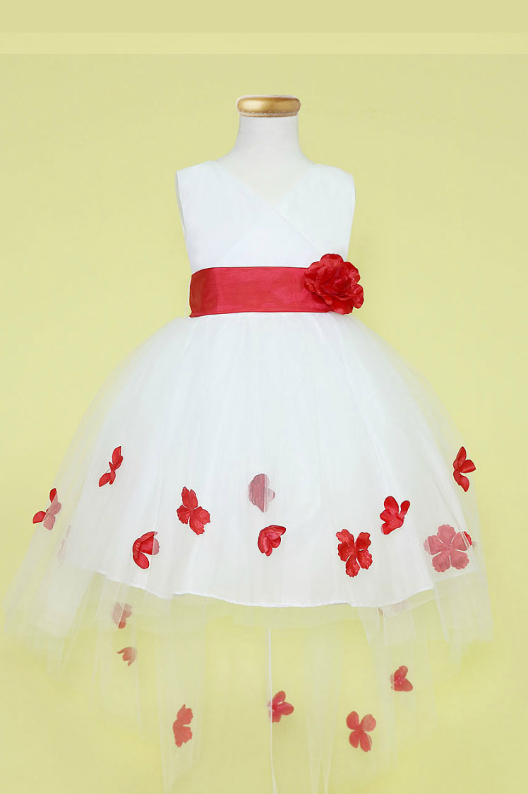 Girls Dress Style 0621418 White Knee-Length Bowknot , Hand Made Flower V-neck A-line Dress in Choice of Colour