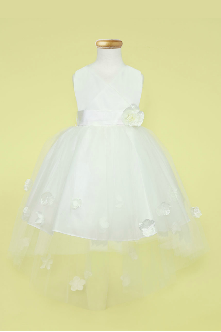 Girls Dress Style 0621418 White Knee-Length Bowknot , Hand Made Flower V-neck A-line Dress in Choice of Colour