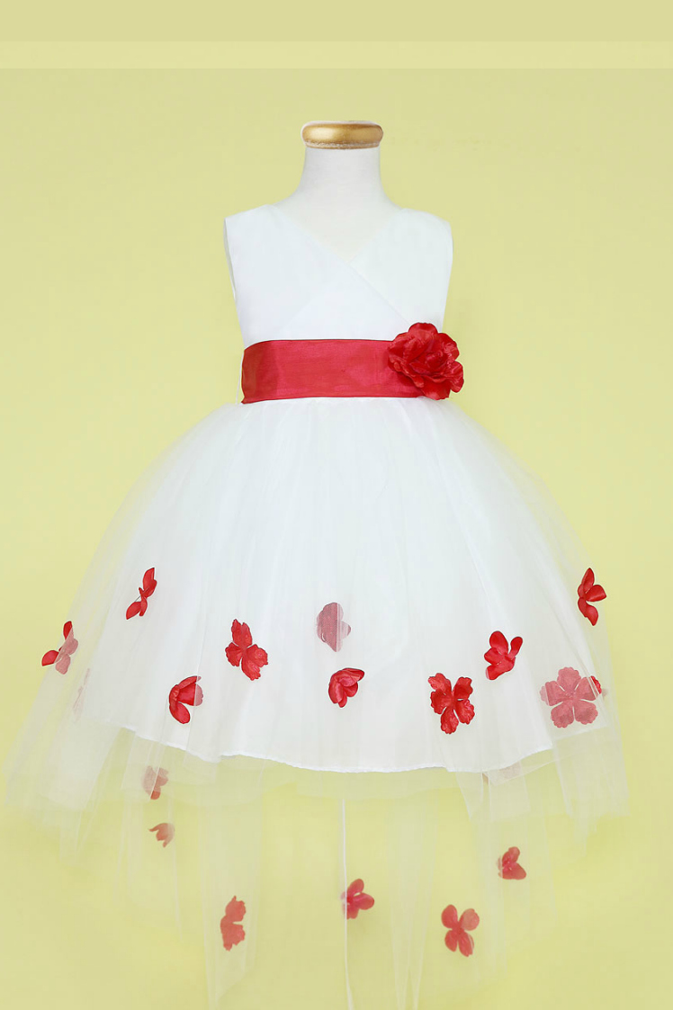 Girls Dress Style 0621418 White Knee-Length Bowknot , Hand Made Flower V-neck A-line Dress in Choice of Colour