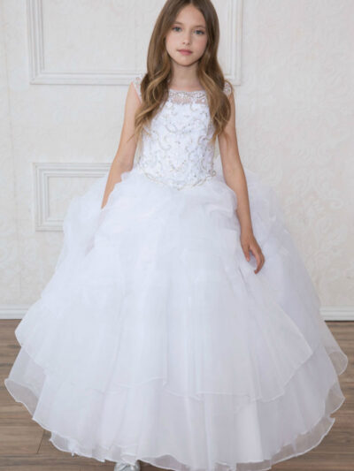 Girls Dress Style 0621718 Ivory Floor-length Beading Bateau Ball Gown Dress in Choice of Colour